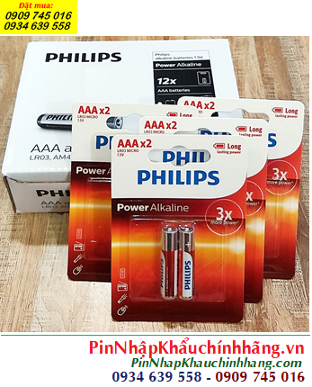 COMBO mua 01hộp 12vỉ 2viên(=24viên) Pin Philips LR03P2B/97 Power Alkaline AAA 1.5v _Giá chỉ 324.000/Hộp